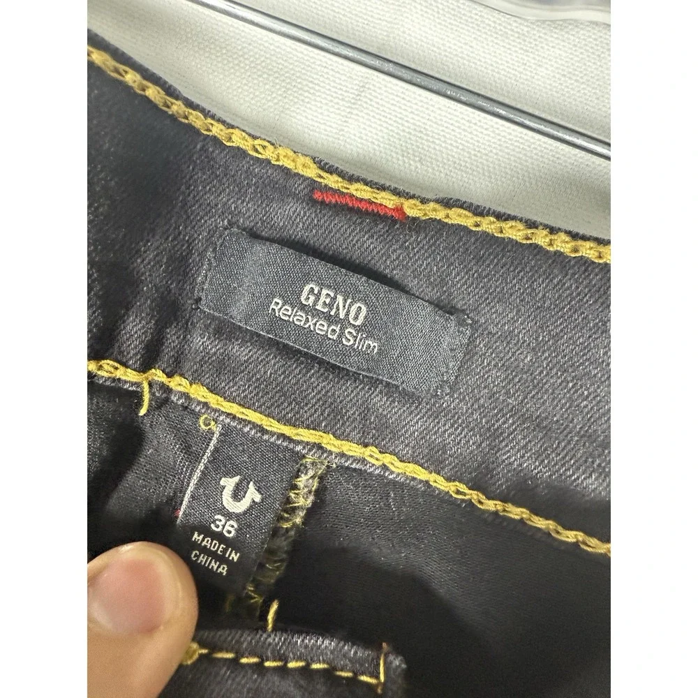 True Religion Geno Big T Flap Relaxed Slim Stretch Jeans Mens 36x32 Black